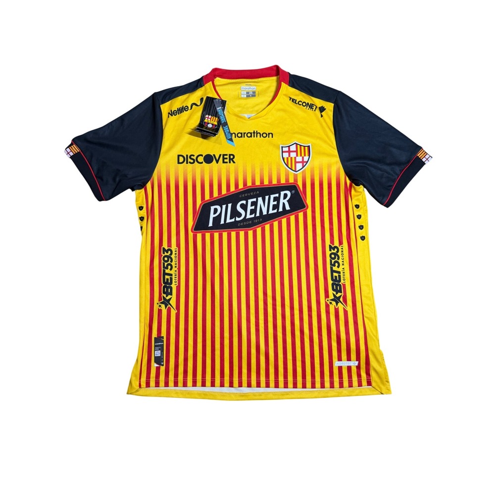 Marathon Barcelona SC Soccer Jersey Mens XL Yellow Red Striped Away Kit NWT 2022